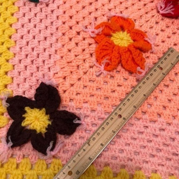 Rainbow 3D Flowers Crochet Throw Afghan Blanket - Picture 7 of 10